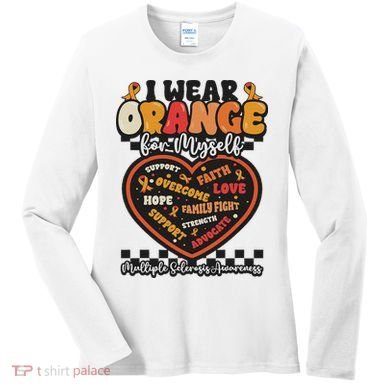 Multiple Sclerosis Wear Orange Ribbon For Myself Ms Warrior Women's Long Sleeve Shirt