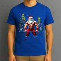 Muscle Santa Weightlifter Christmas Powerlifting Xmas Gym Gift T-Shirt thumb 3