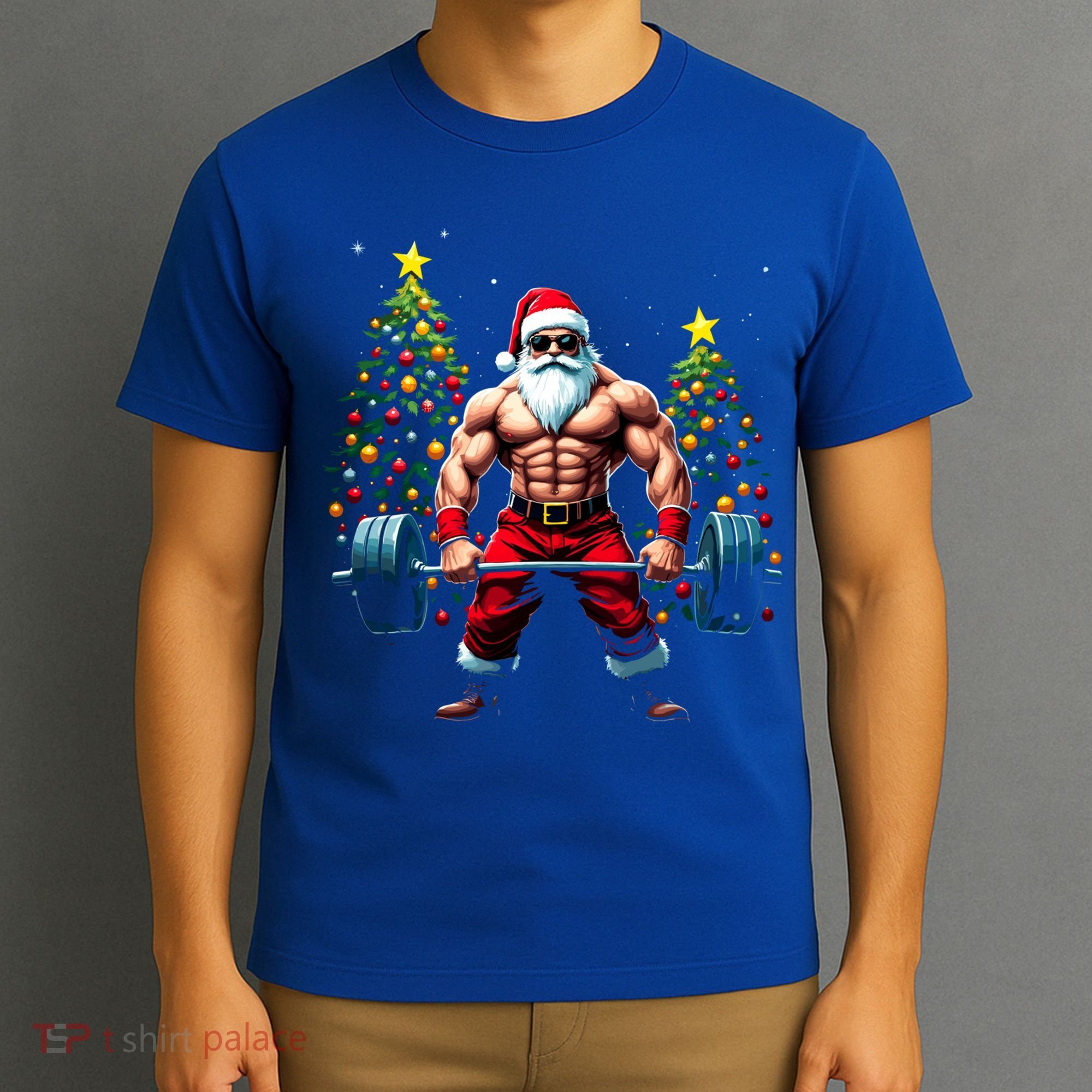Muscle Santa Weightlifter Christmas Powerlifting Xmas Gym Gift T-Shirt