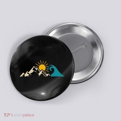 Mountain Sun Wave Nature Hiking Surf Surfer Hiker Outdoor Button