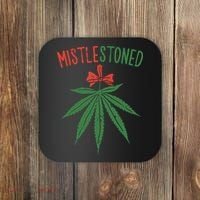 Mistlestoned Shirts Weed Stoner Christmas Gift Marijuana 420 Coaster thumb 0