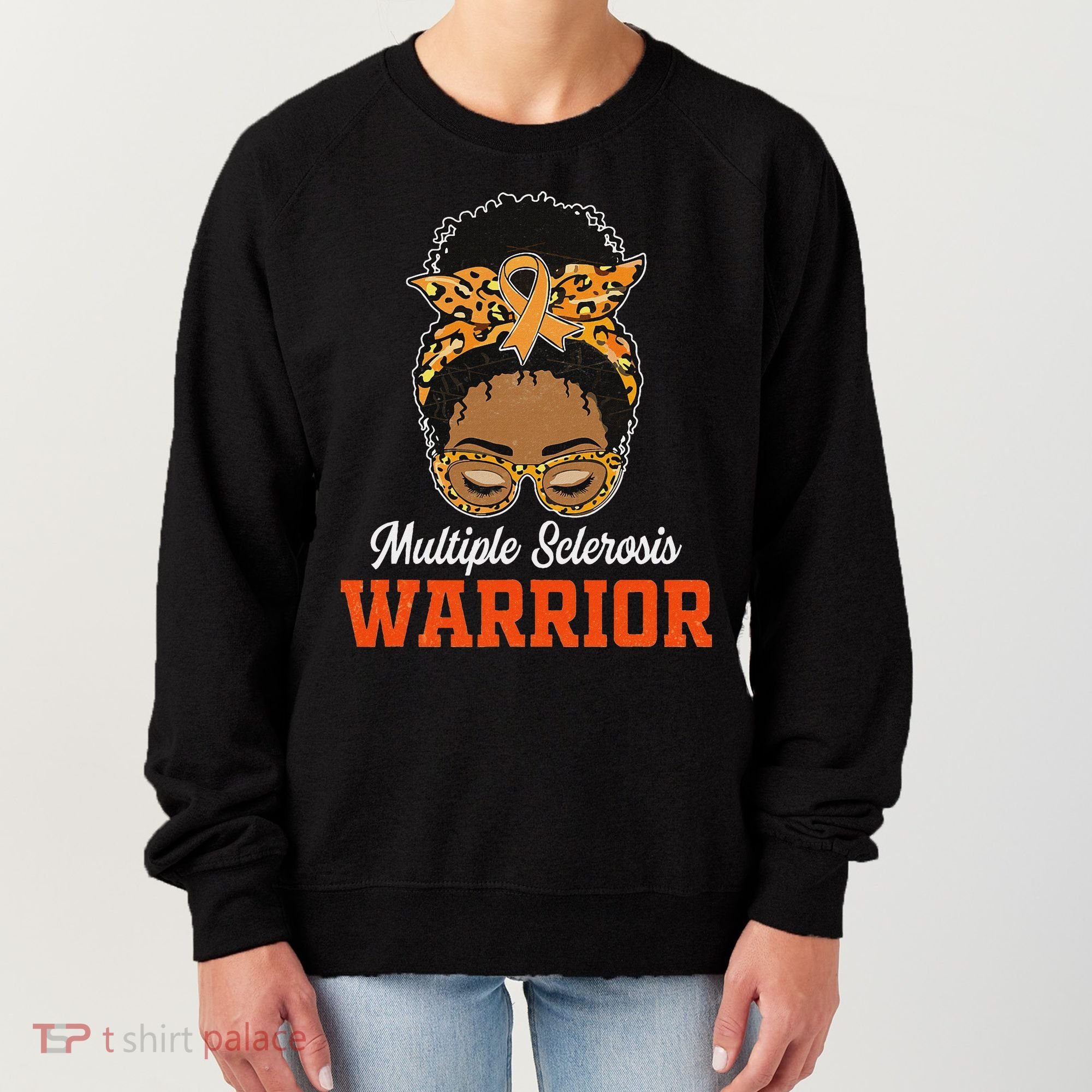 Multiple Sclerosis Warrior Messy Bun Ms Orange Ribbon Women's Sweatshirt