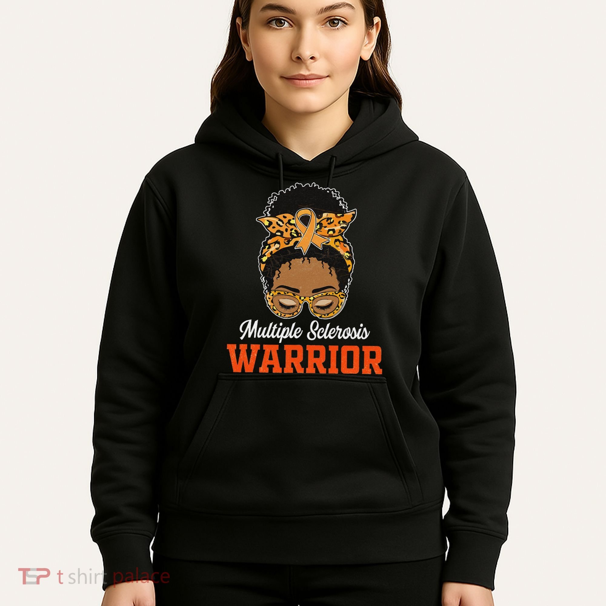 Multiple Sclerosis Warrior Messy Bun Ms Orange Ribbon Hoodie