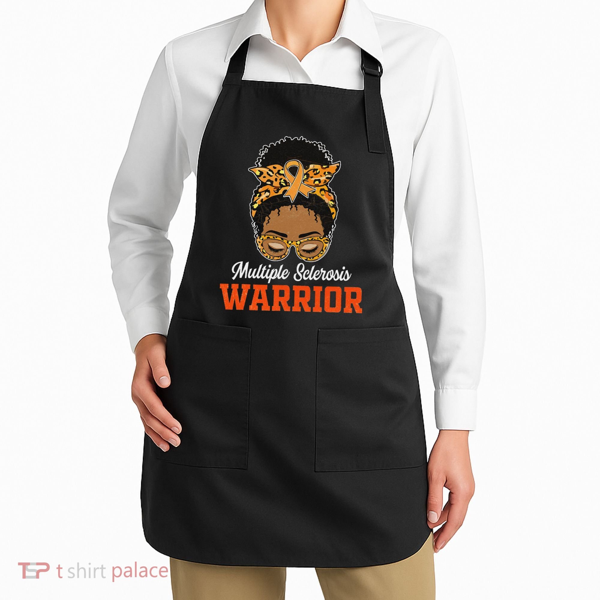 Multiple Sclerosis Warrior Messy Bun Ms Orange Ribbon Apron