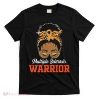 Multiple Sclerosis Warrior Messy Bun Ms Orange Ribbon T-Shirt thumb 0