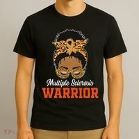 Multiple Sclerosis Warrior Messy Bun Ms Orange Ribbon T-Shirt thumb 3