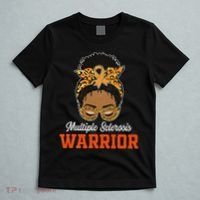 Multiple Sclerosis Warrior Messy Bun Ms Orange Ribbon T-Shirt thumb 5