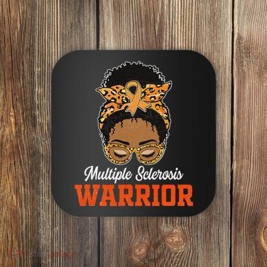 Multiple Sclerosis Warrior Messy Bun Ms Orange Ribbon Coaster