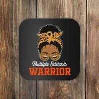 Multiple Sclerosis Warrior Messy Bun Ms Orange Ribbon Coaster thumb 0