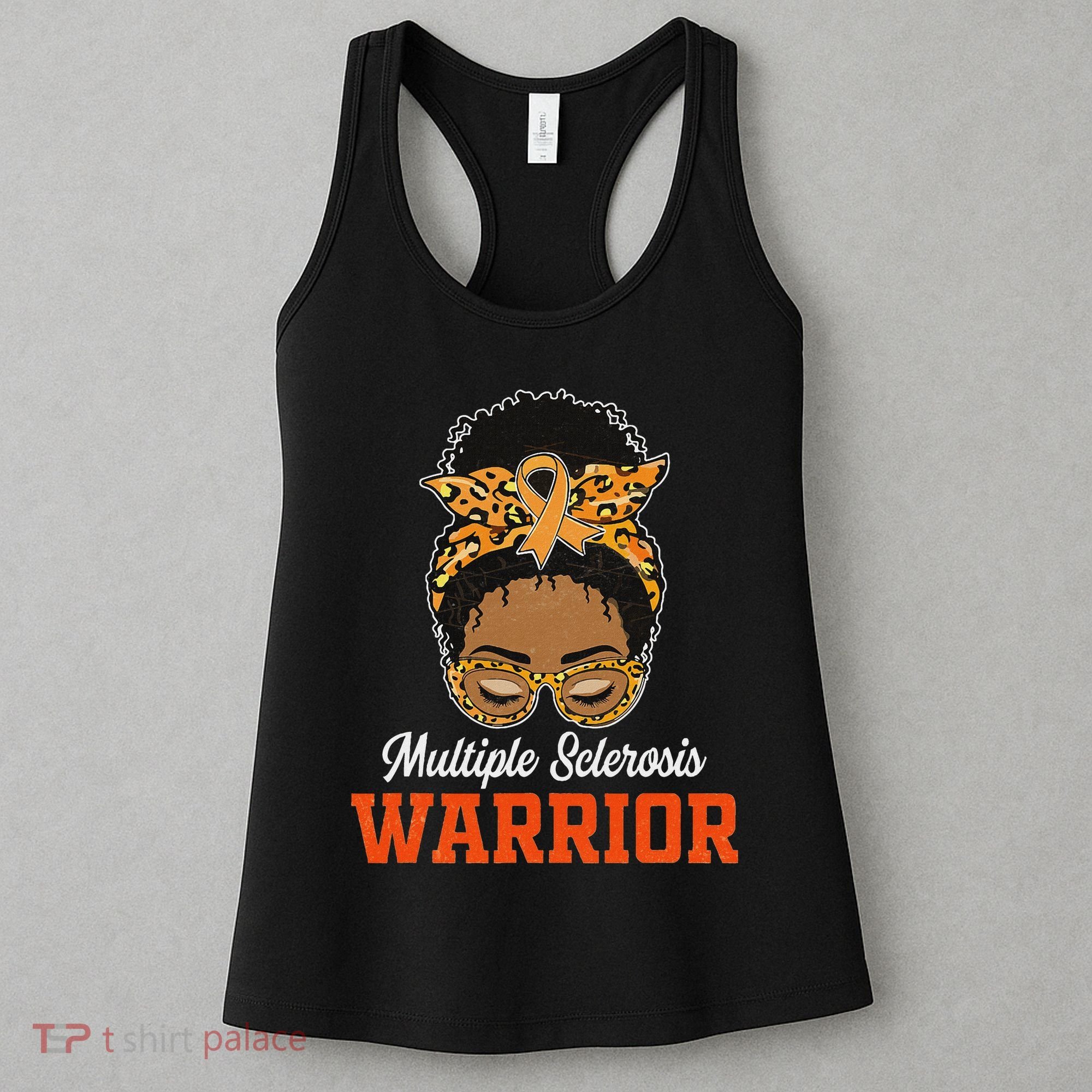 Multiple Sclerosis Warrior Messy Bun Ms Orange Ribbon Women's Tank Top