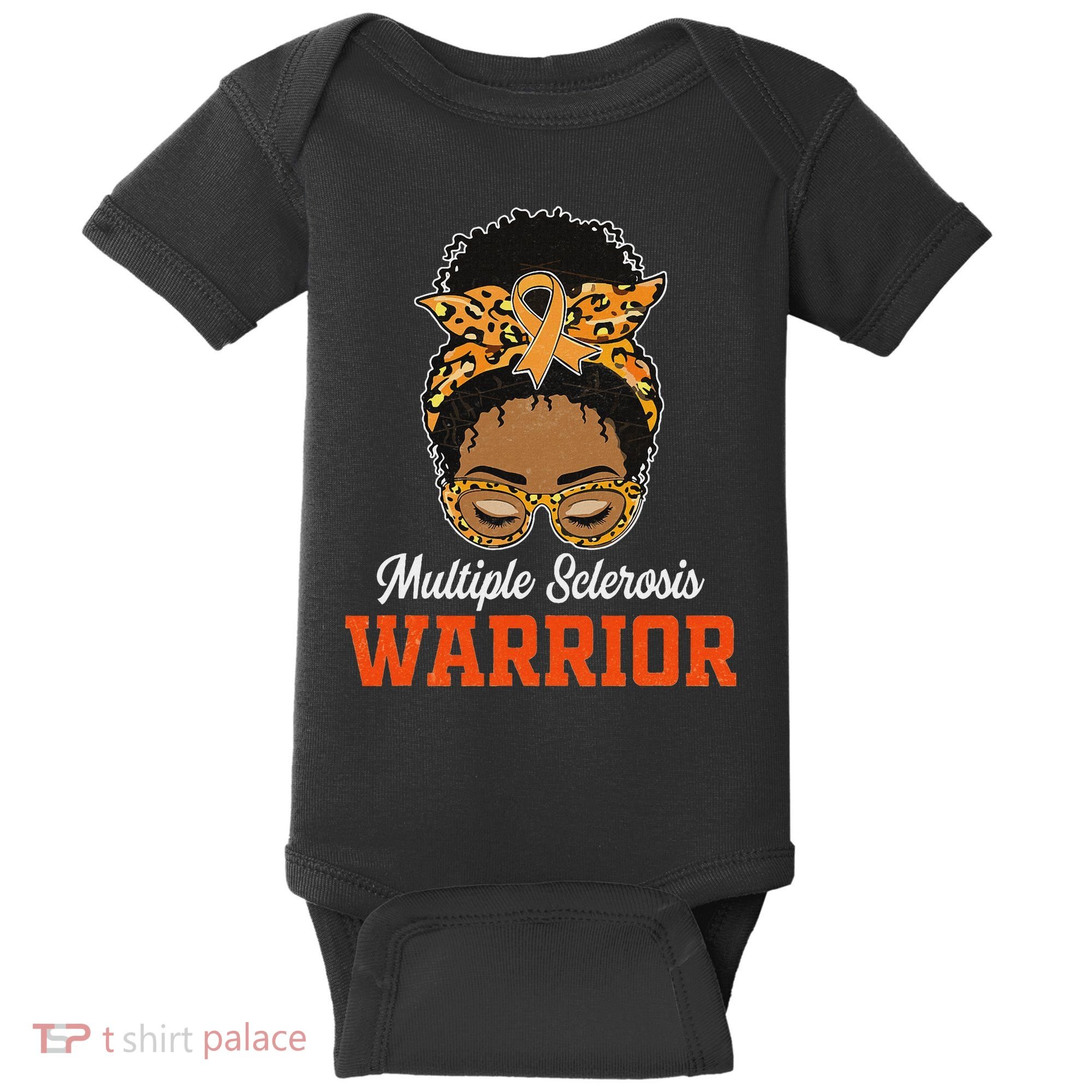 Multiple Sclerosis Warrior Messy Bun Ms Orange Ribbon Baby Bodysuit
