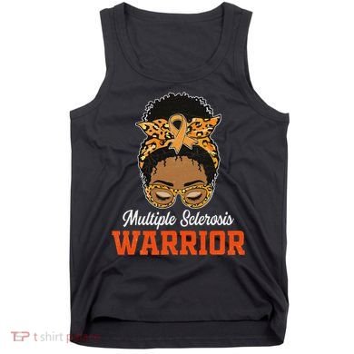 Multiple Sclerosis Warrior Messy Bun Ms Orange Ribbon Tank Top