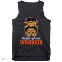 Multiple Sclerosis Warrior Messy Bun Ms Orange Ribbon Tank Top thumb 0