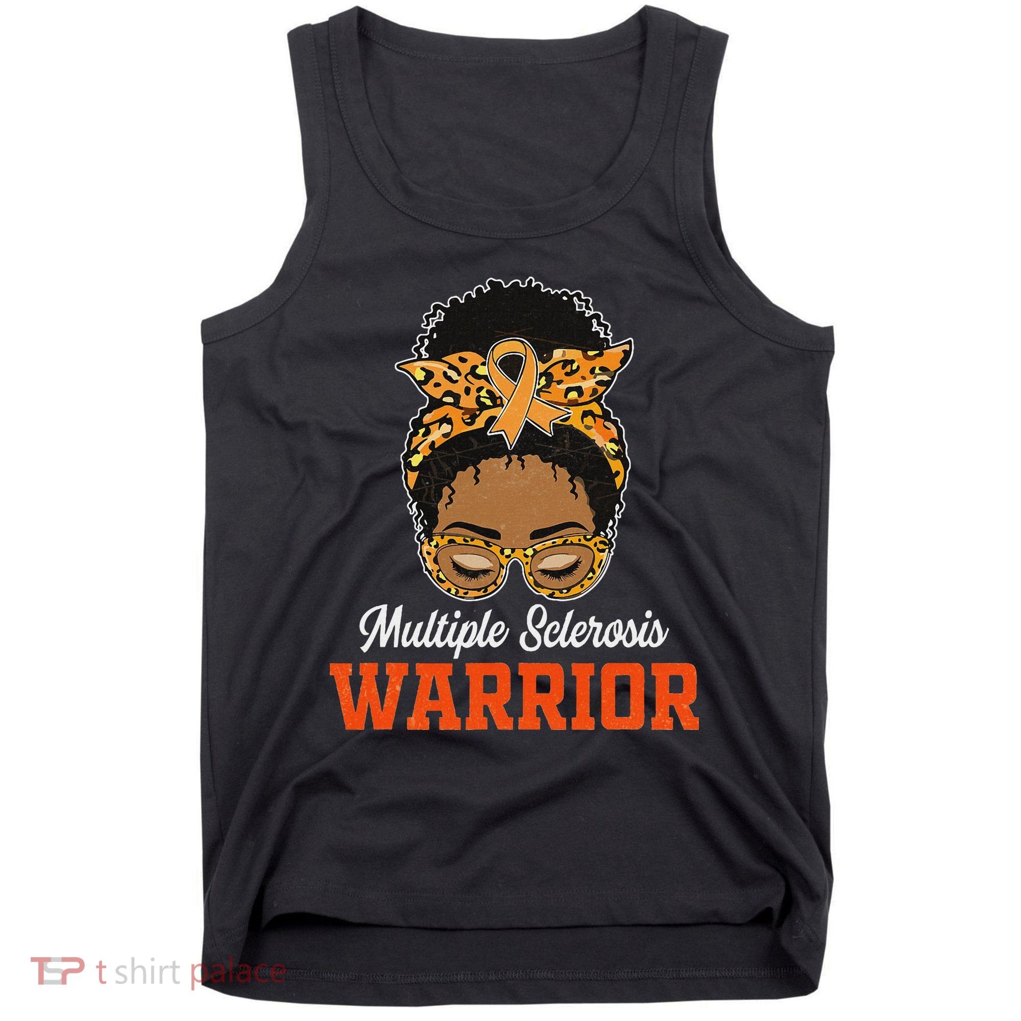 Multiple Sclerosis Warrior Messy Bun Ms Orange Ribbon Tank Top