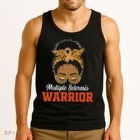 Multiple Sclerosis Warrior Messy Bun Ms Orange Ribbon Tank Top thumb 3