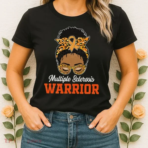 Multiple Sclerosis Warrior Messy Bun Ms Orange Ribbon Women's T-Shirt
