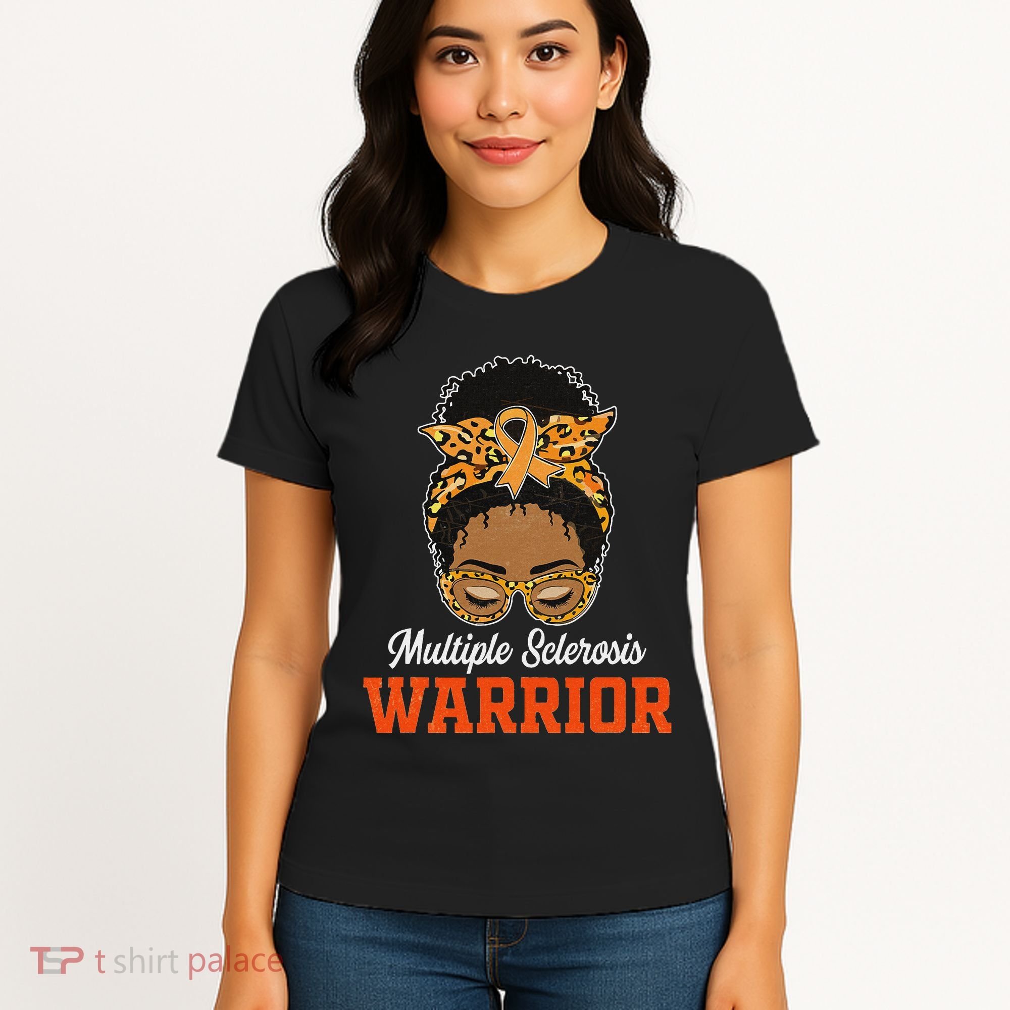 Multiple Sclerosis Warrior Messy Bun Ms Orange Ribbon Women's T-Shirt