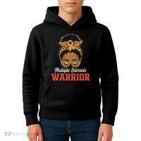 Multiple Sclerosis Warrior Messy Bun Ms Orange Ribbon Kids Hoodie thumb 4