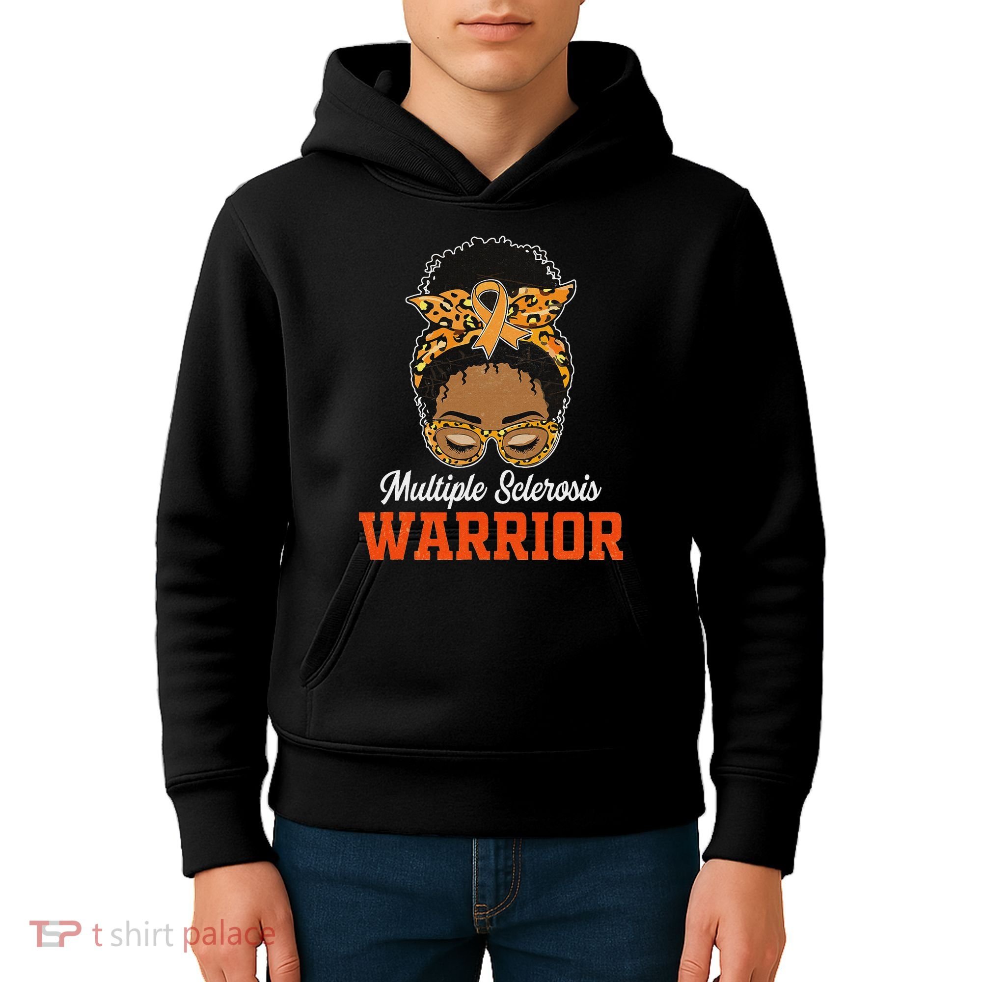 Multiple Sclerosis Warrior Messy Bun Ms Orange Ribbon Kids Hoodie
