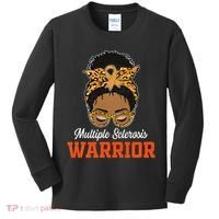 Multiple Sclerosis Warrior Messy Bun Ms Orange Ribbon Kids Long Sleeve Shirt thumb 0