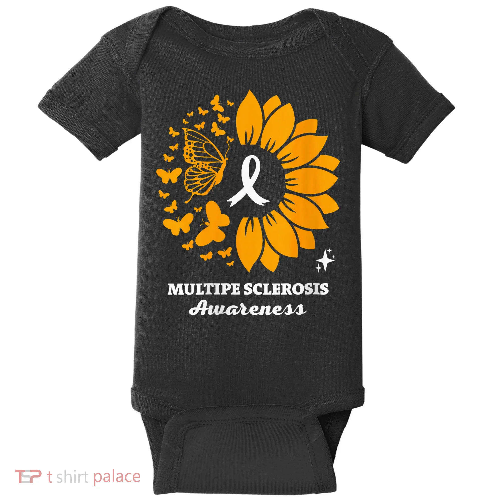 Multiple Sclerosis Warrior Awareness Sunflower Ribbon Baby Bodysuit