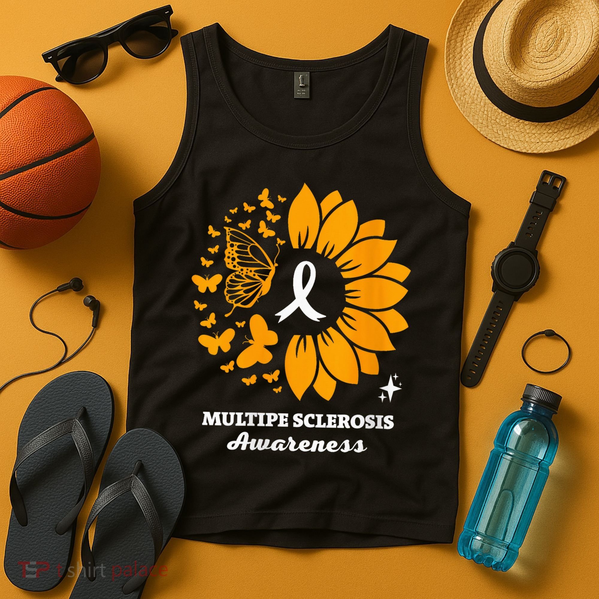 Multiple Sclerosis Warrior Awareness Sunflower Ribbon Tank Top