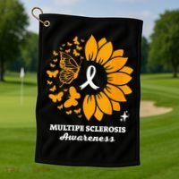 Multiple Sclerosis Warrior Awareness Sunflower Ribbon Golf Towel thumb 1
