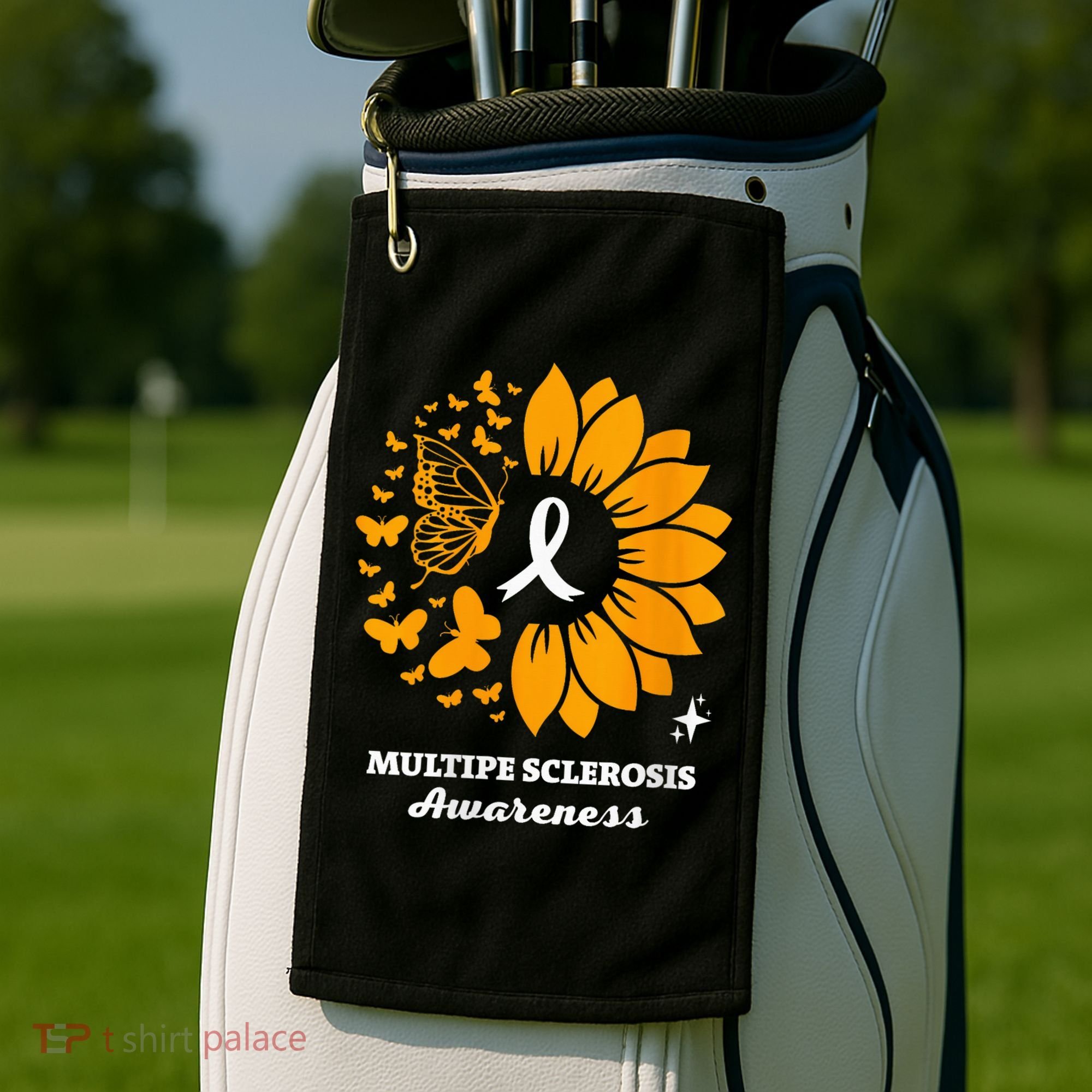 Multiple Sclerosis Warrior Awareness Sunflower Ribbon Golf Towel