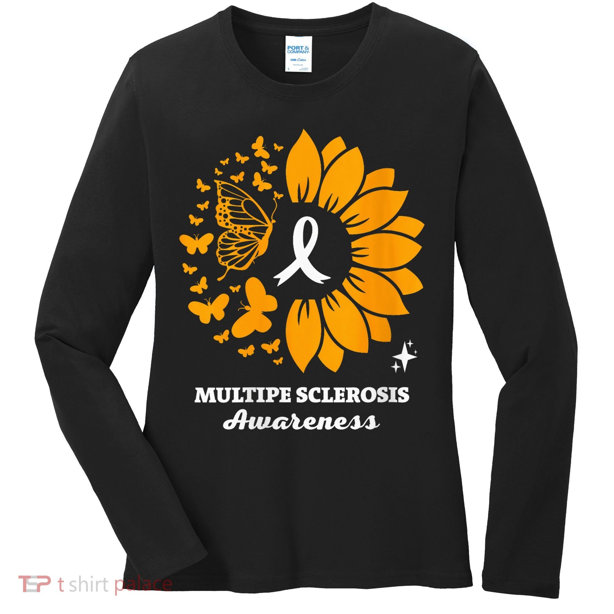 Multiple Sclerosis Warrior Awareness Sunflower Ribbon Women's Long Sleeve Shirt