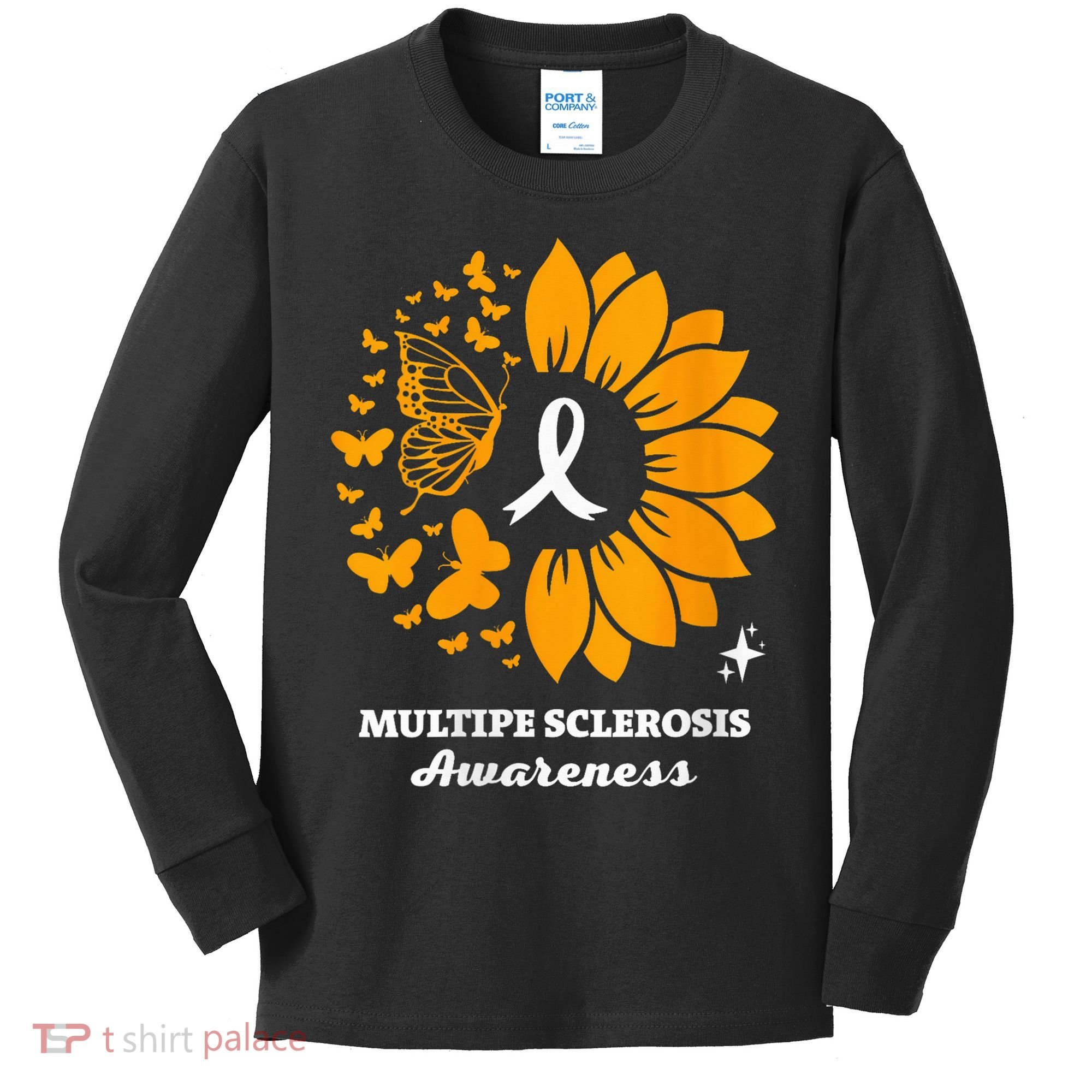 Multiple Sclerosis Warrior Awareness Sunflower Ribbon Kids Long Sleeve Shirt