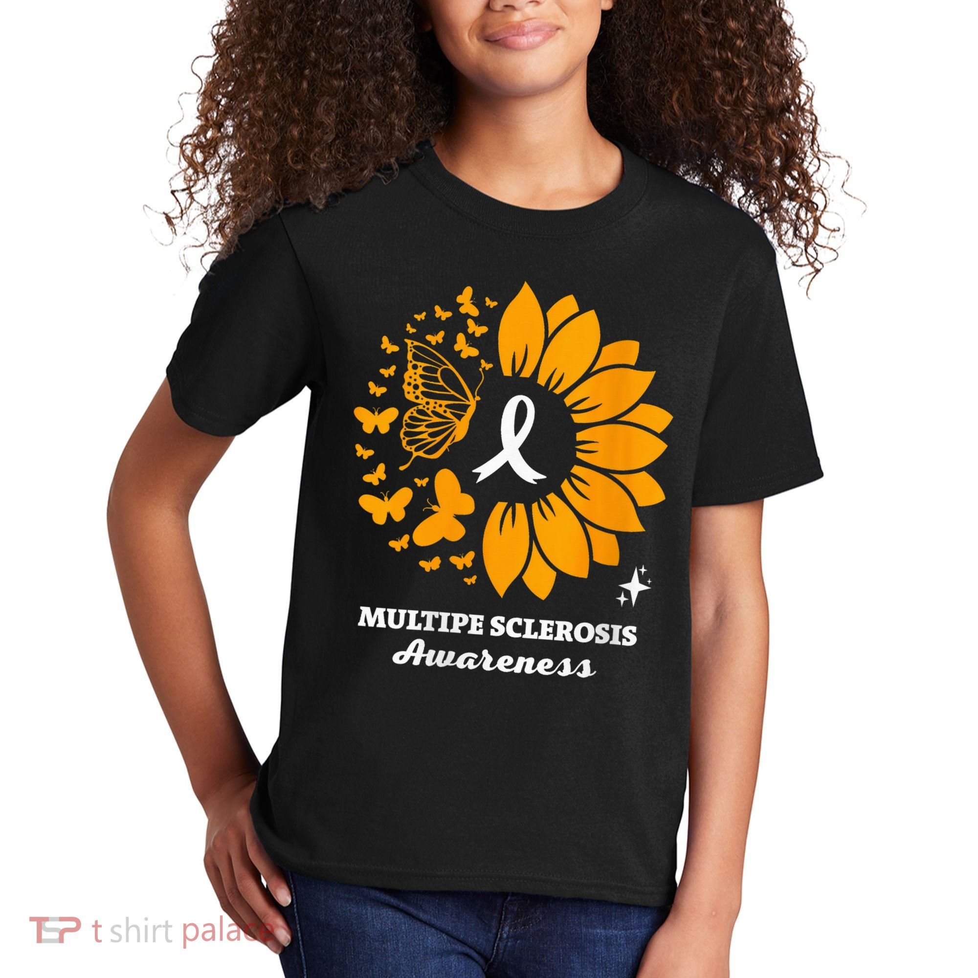 Multiple Sclerosis Warrior Awareness Sunflower Ribbon Kids T-Shirt