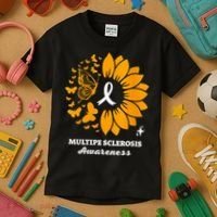 Multiple Sclerosis Warrior Awareness Sunflower Ribbon Kids T-Shirt thumb 3