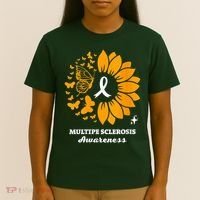 Multiple Sclerosis Warrior Awareness Sunflower Ribbon T-Shirt thumb 4