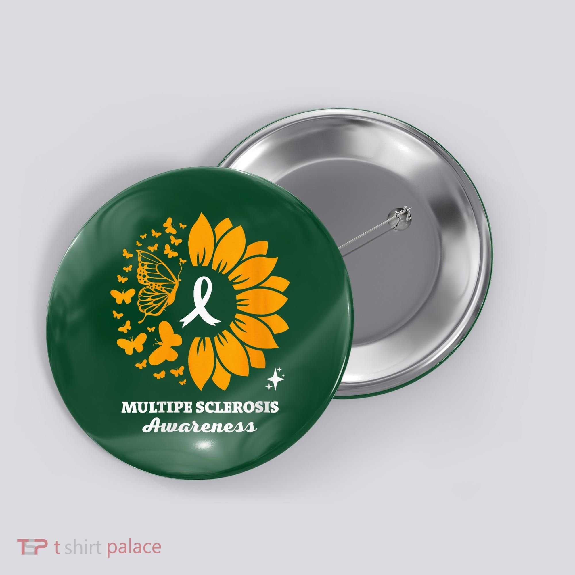 Multiple Sclerosis Warrior Awareness Sunflower Ribbon Button