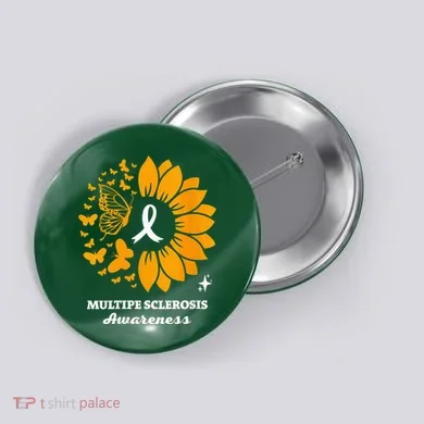 Multiple Sclerosis Warrior Awareness Sunflower Ribbon Button
