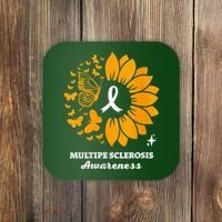 Multiple Sclerosis Warrior Awareness Sunflower Ribbon Coaster thumb 0