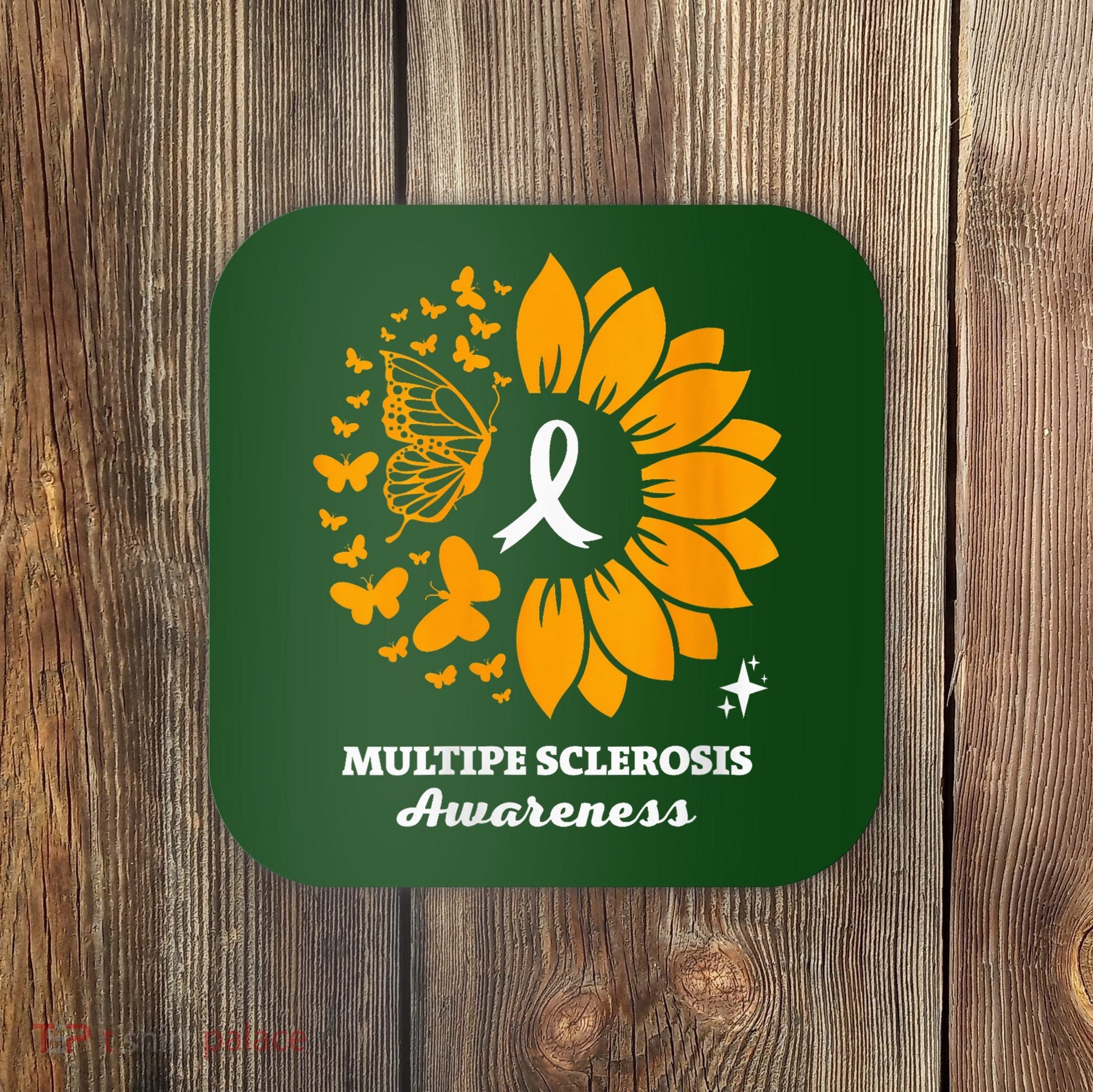 Multiple Sclerosis Warrior Awareness Sunflower Ribbon Coaster