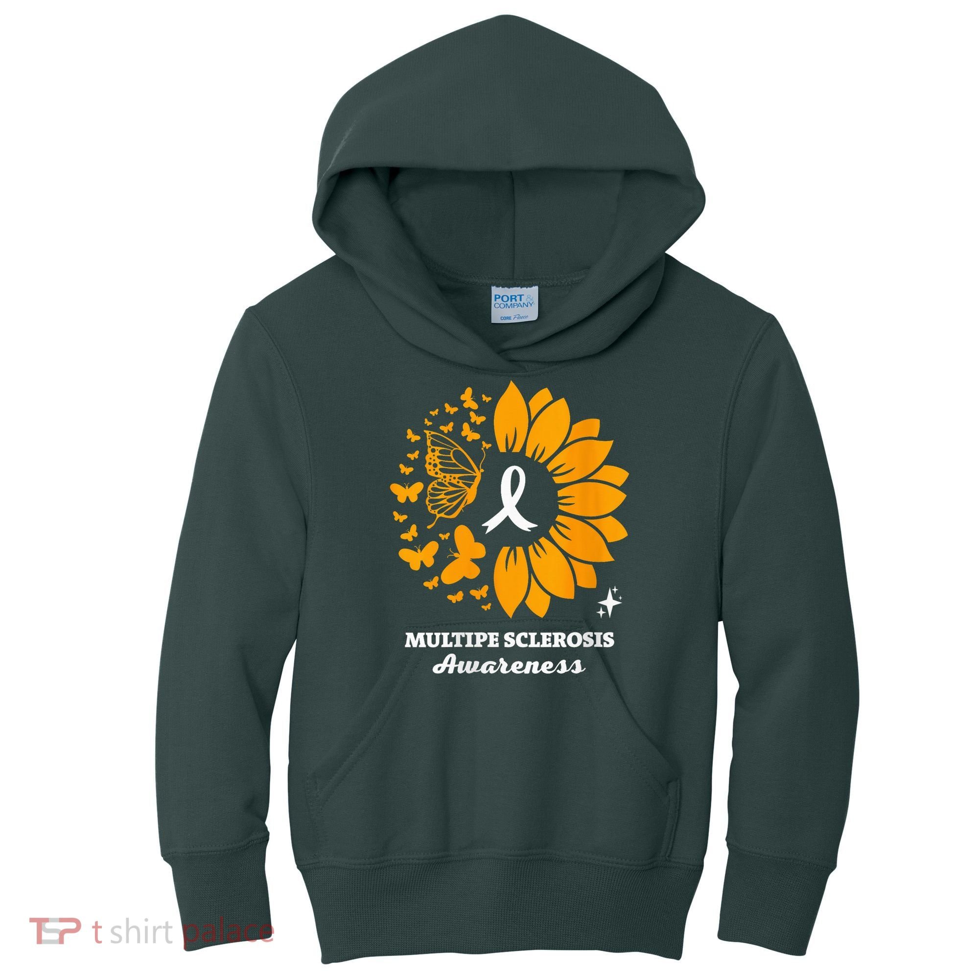Multiple Sclerosis Warrior Awareness Sunflower Ribbon Kids Hoodie