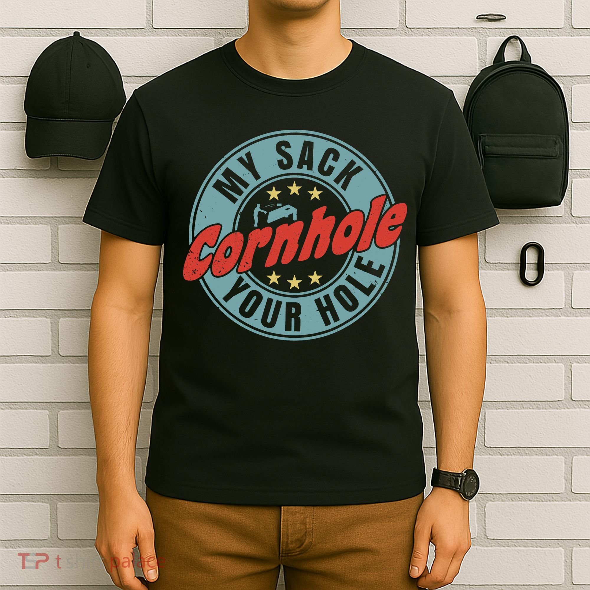 My Sack Your Hole Funny Cornhole Sack Toss Circle Distressed T-Shirt