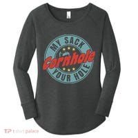 My Sack Your Hole Funny Cornhole Sack Toss Circle Distressed Women's Perfect Tri Tunic Long Sleeve Shirt thumb 0