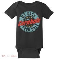 My Sack Your Hole Funny Cornhole Sack Toss Circle Distressed Baby Bodysuit thumb 0