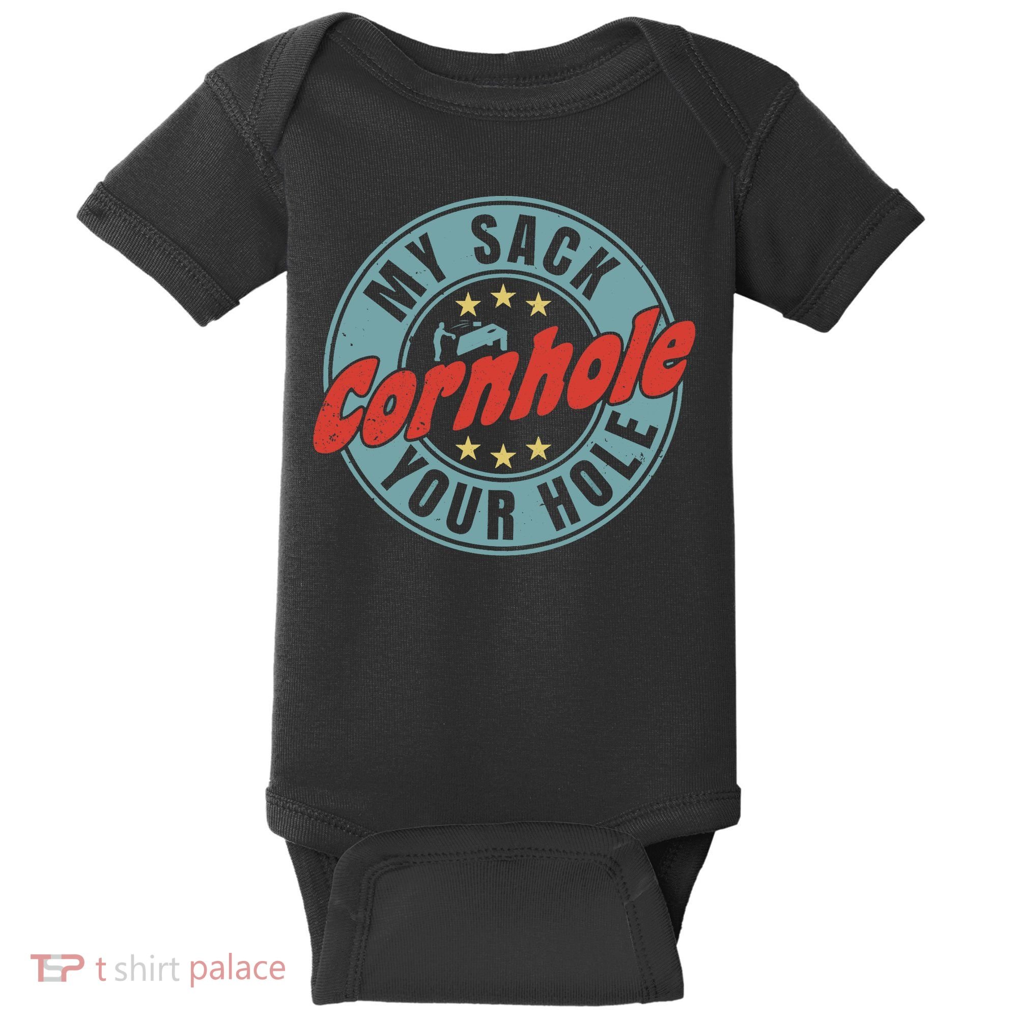 My Sack Your Hole Funny Cornhole Sack Toss Circle Distressed Baby Bodysuit