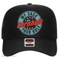My Sack Your Hole Funny Cornhole Sack Toss Circle Distressed Hat thumb 0
