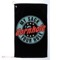 My Sack Your Hole Funny Cornhole Sack Toss Circle Distressed Golf Towel thumb 0