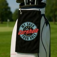 My Sack Your Hole Funny Cornhole Sack Toss Circle Distressed Golf Towel thumb 2