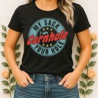 My Sack Your Hole Funny Cornhole Sack Toss Circle Distressed Women's T-Shirt thumb 2