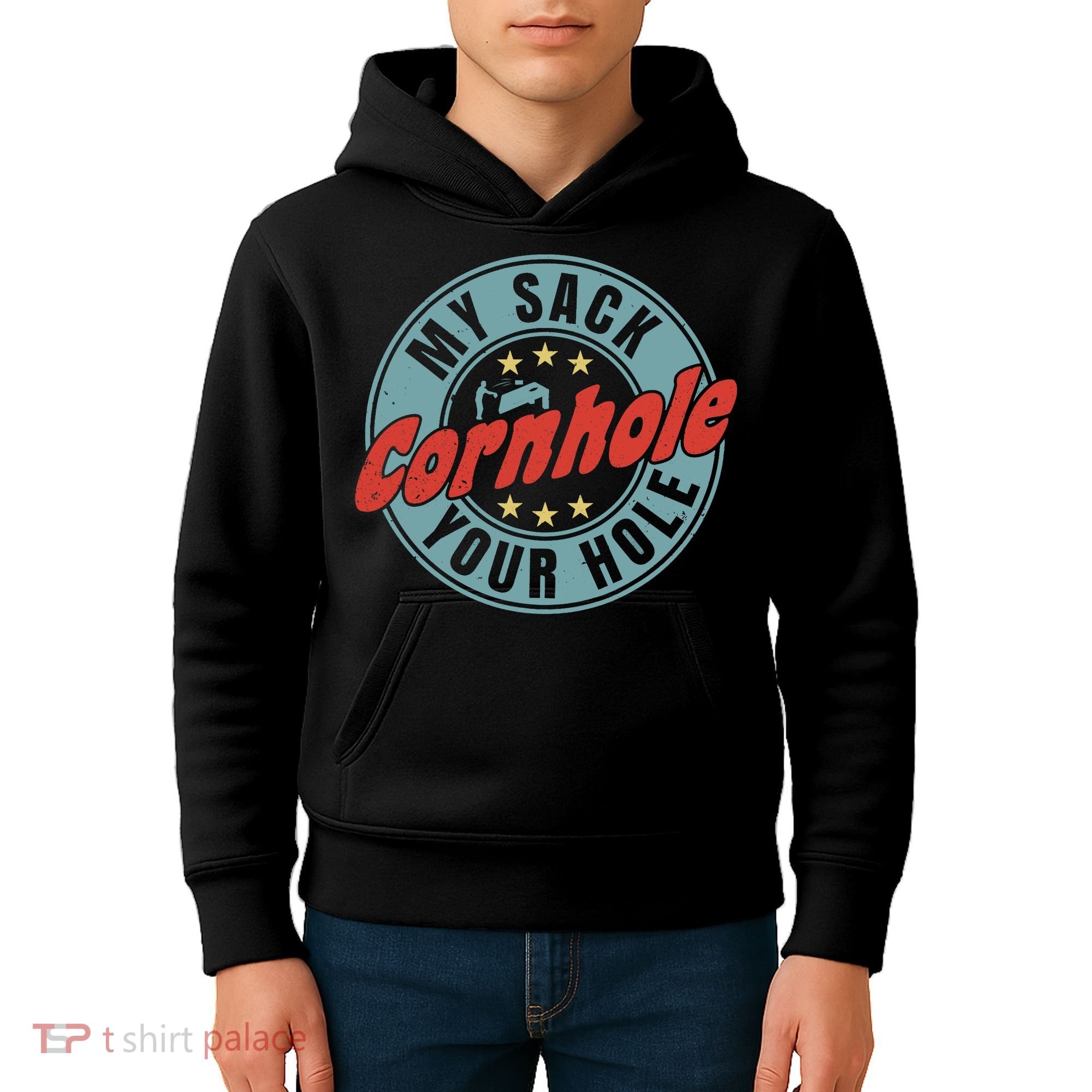 My Sack Your Hole Funny Cornhole Sack Toss Circle Distressed Kids Hoodie