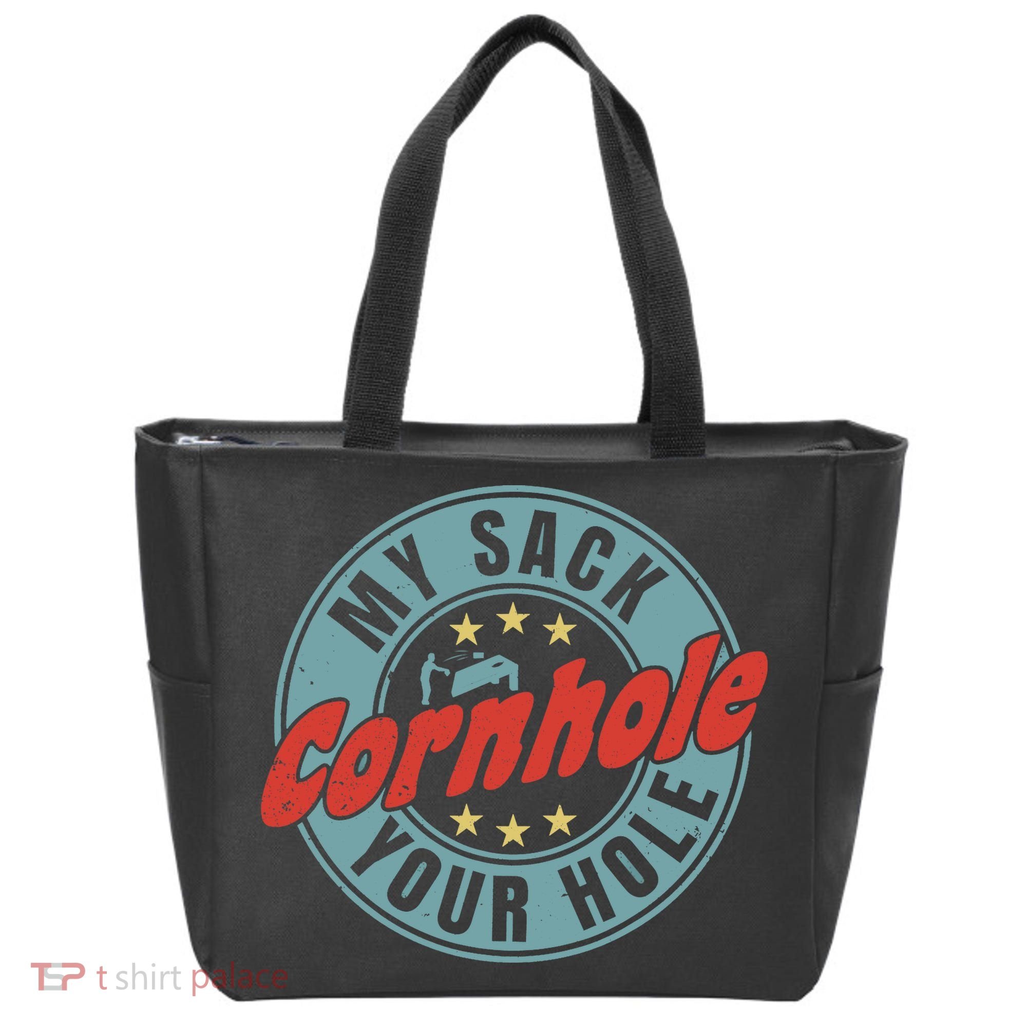 My Sack Your Hole Funny Cornhole Sack Toss Circle Distressed Tote Bag