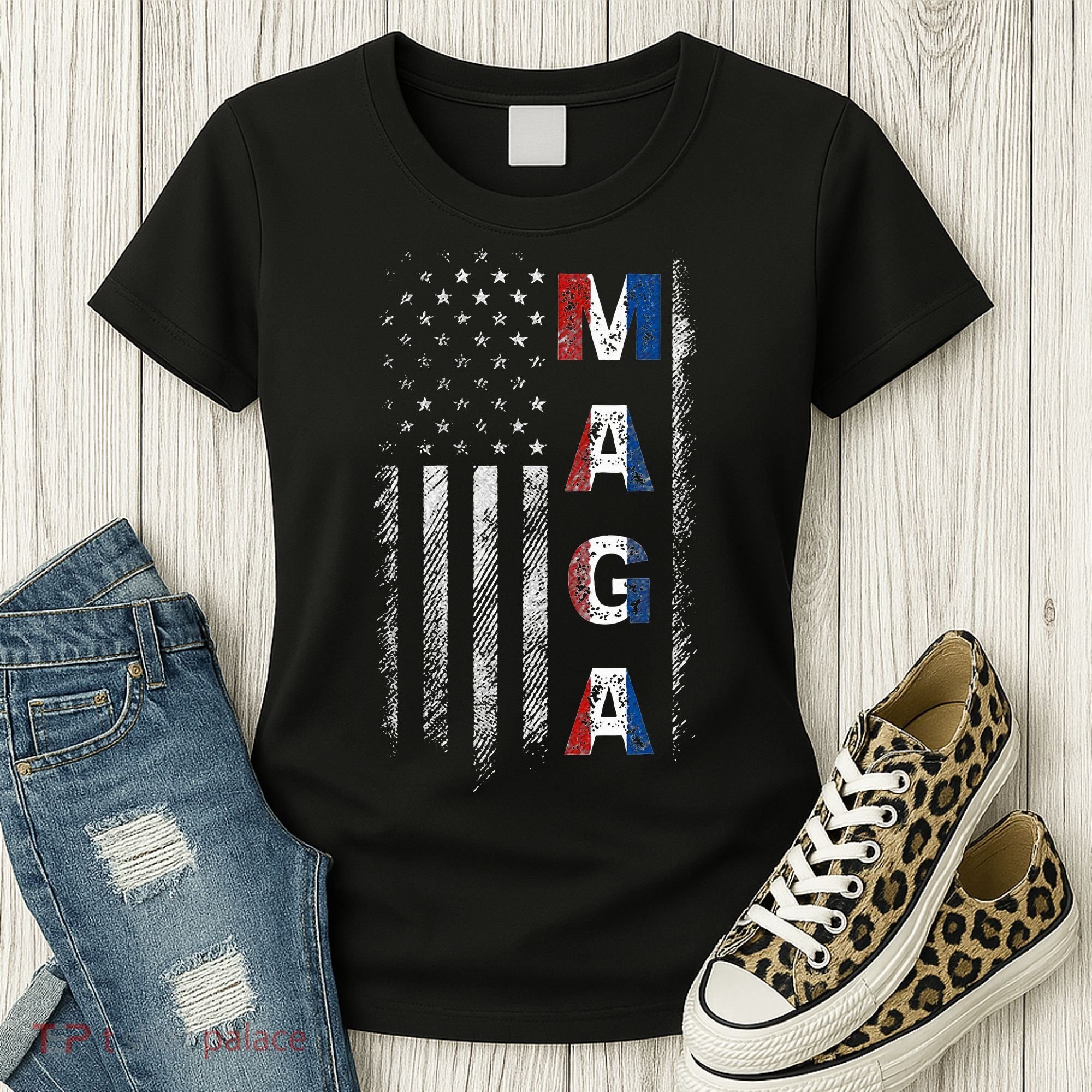 Maga Trump 2024 Us Flag American Women's T-Shirt