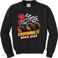 Monster Truck 3 Year Old Boy 3rd Party Birthday Born 2023 Kids Sweatshirt thumb 0